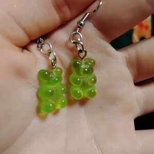 Handmade bright neon green fun cute gummy bear earrings